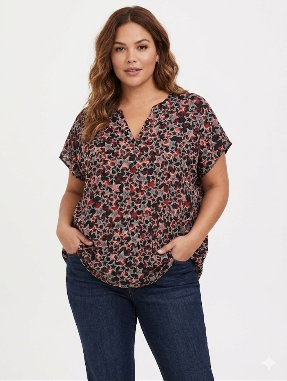 Torrid Plus Size Star Print V-Neck Blouse Size 3